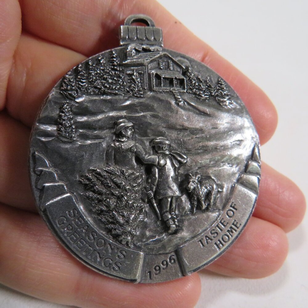 Metal Pewter Season's Greetings Taste of Home 1996 Christmas Ornament